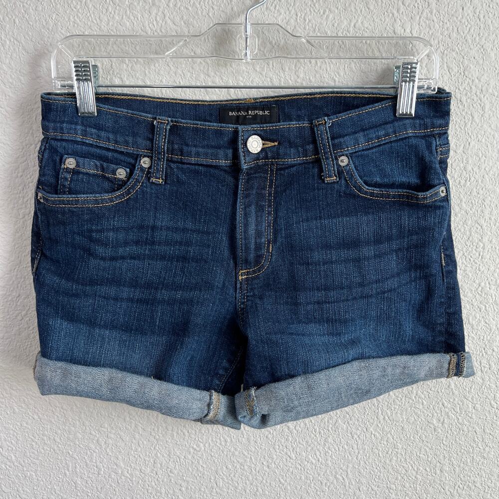 Banana Republic Factory Denim Shorts Women's 26/2 Mid Rise Cuffed Dark Wash